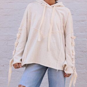 POL Women's NWT French Terry Lace-Up Sleeve Sweatshirt